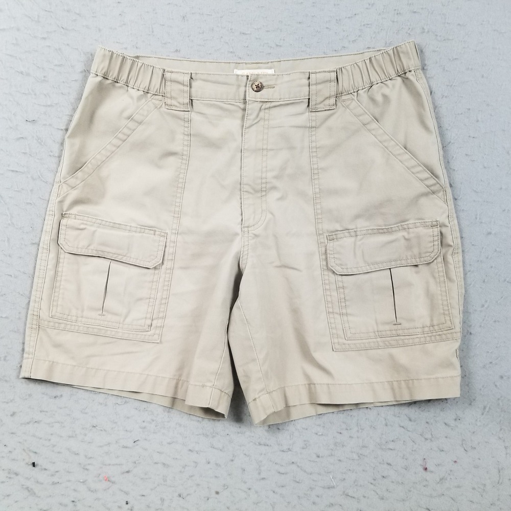 Savane Cargo Shorts Mens 36 Khaki Tan Cotton Blend Elastic Waist Utility Casual